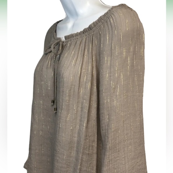 Women’s I.N. Studio Gray Gold Stripe Blouse Size L - Picture 6 of 8